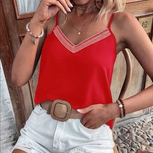 Boho lace trim cami top
